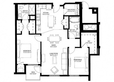2 Bedroom Floor Plan at The Legends of Cottage Grove 55+ Apartments, Cottage Grove, 55016 